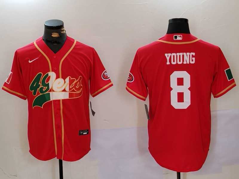 Men%27s San Francisco 49ers #8 Steve Young Red With Patch Cool Base Stitched Baseball Jerseys